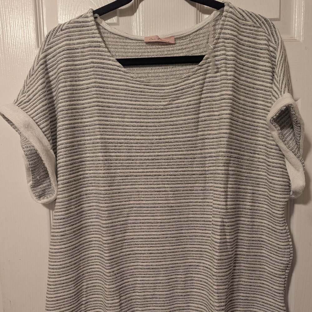 Ces Femme Striped Knit Short Sleeve Top 2x